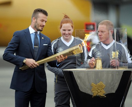 David Beckham with the Olympic Flame